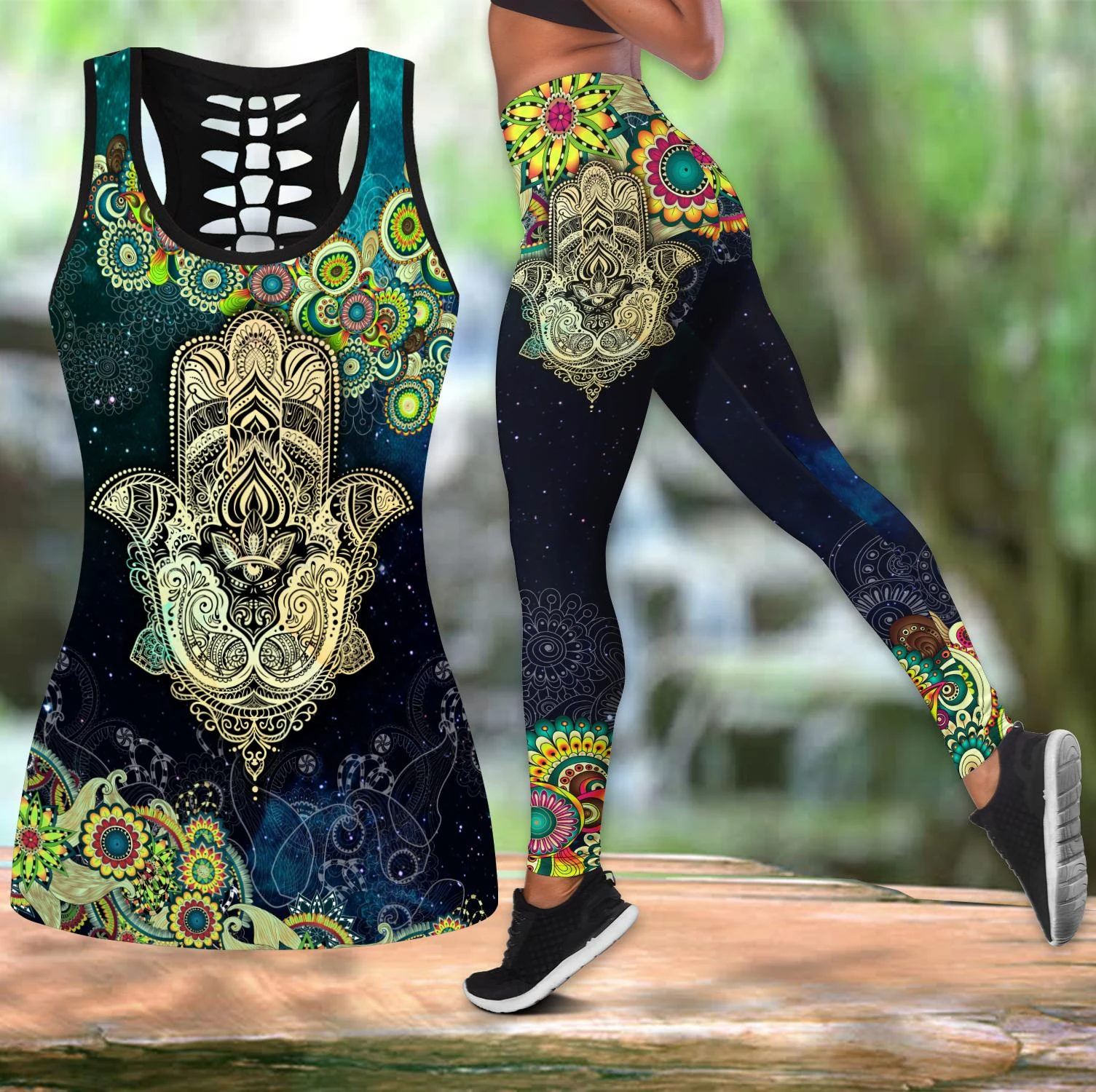 Awesome Hoodie 3D All Over Print Hamsa Hand Yoga Outfit Combo Tank + Legging NQLG009