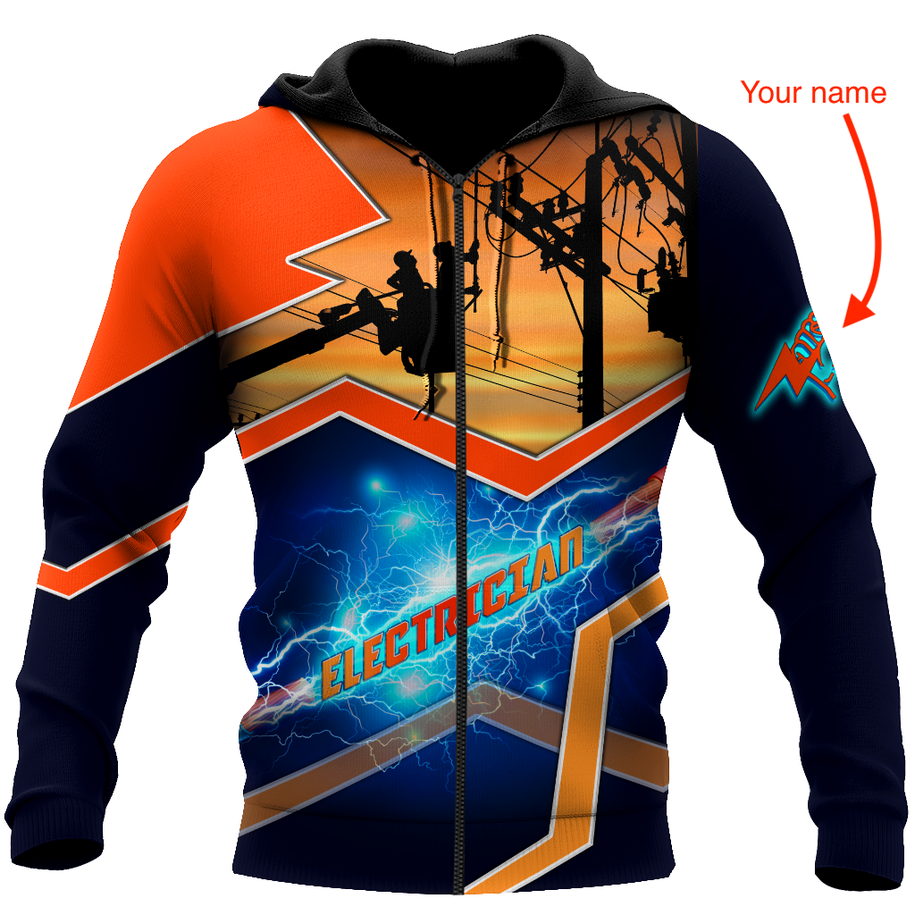 Awesome Hoodie 3D All Over Print Premium Personalized Electrician - Customize Name for Men and Women Hoodie, T-Shirt, Zip Hoodies, Sweatshirt DC083