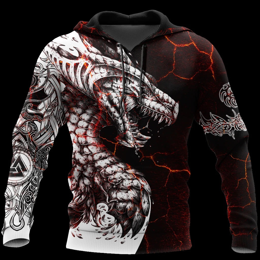 Awesome hoodied- Black & White Tattoo Dragon HOODIE- 3D All Over Print for Men and Women TH006