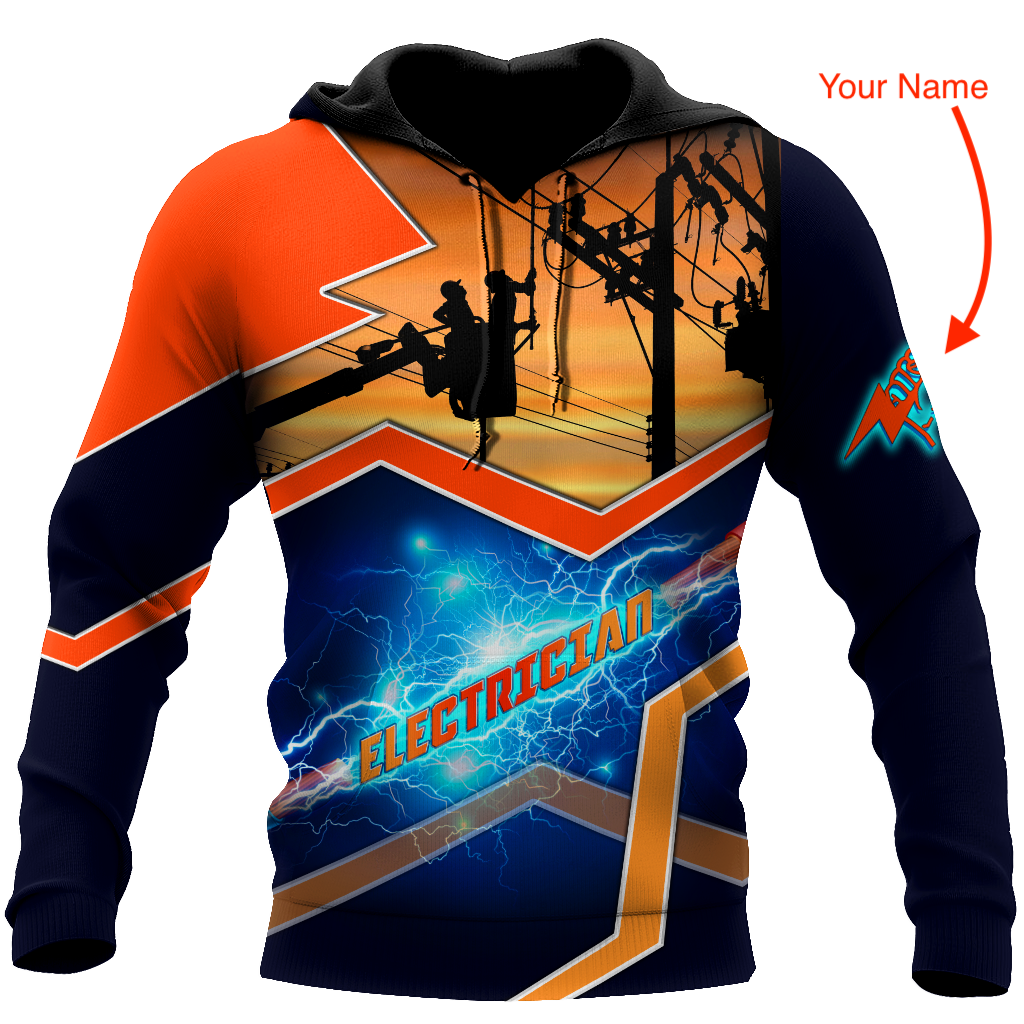 Awesome Hoodie 3D All Over Print Premium Personalized Electrician - Customize Name for Men and Women Hoodie, T-Shirt, Zip Hoodies, Sweatshirt DC083