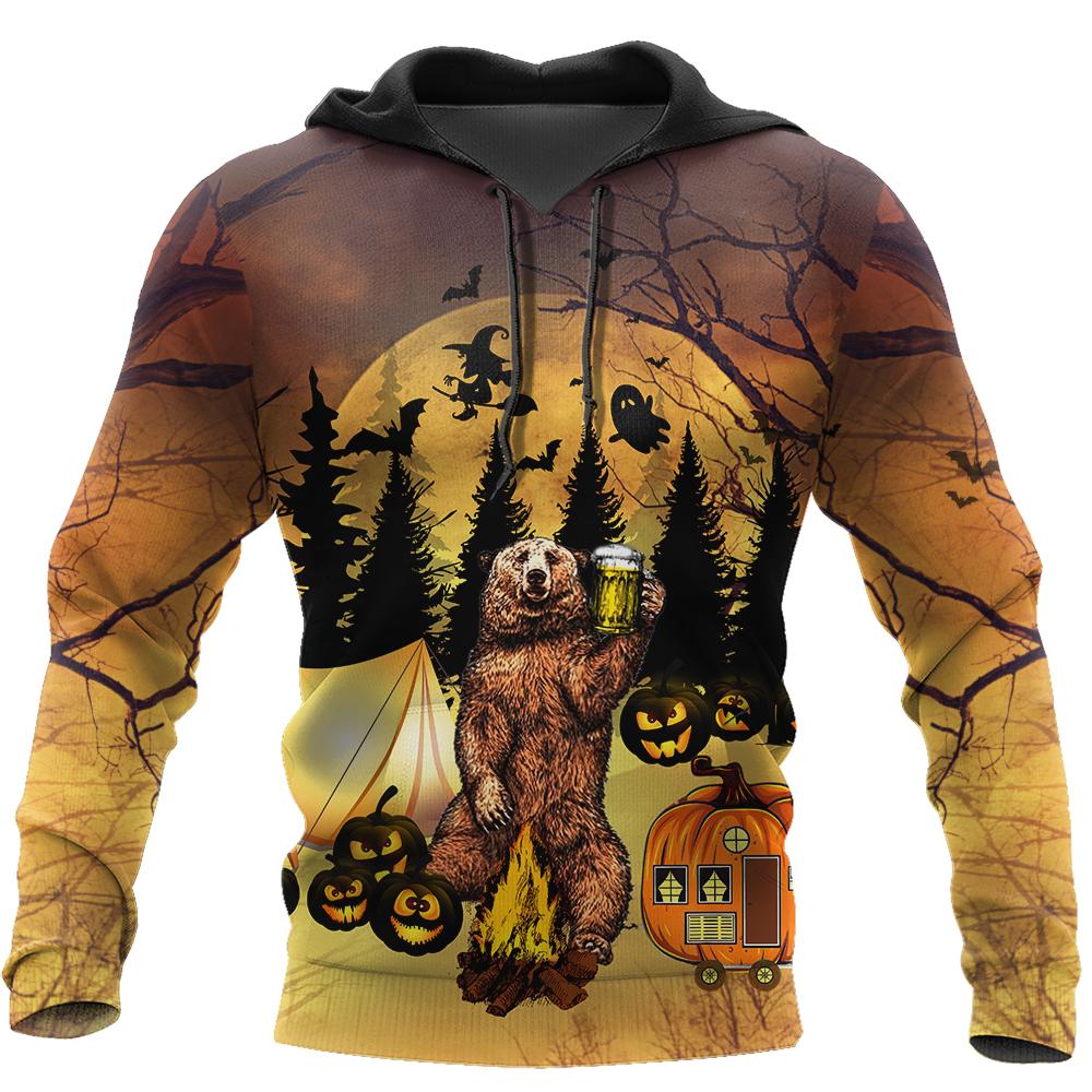 3D All Over Print Halloween Camping Bear for Men and Women, T-Shirt, Zip Hoodies, Sweatshirt HBC0049