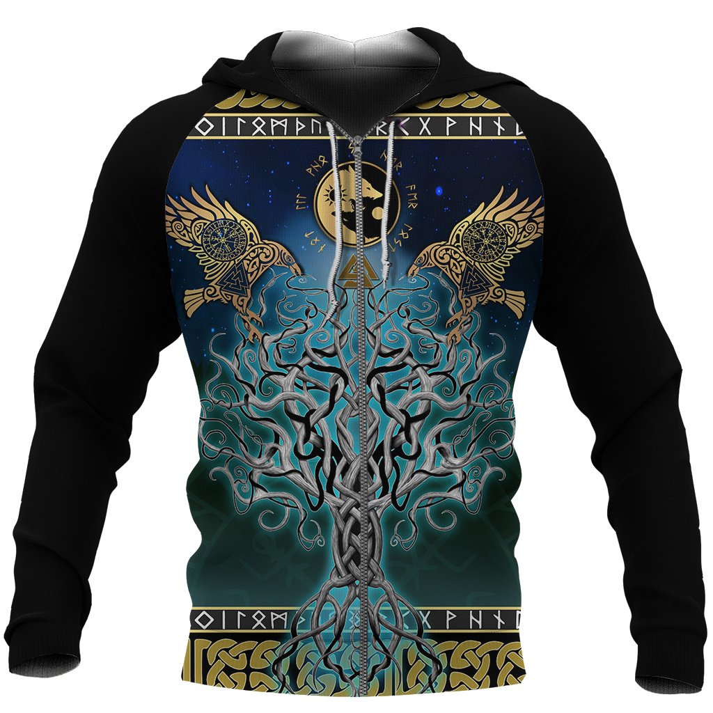 Awesome hoodied All Over Print VIKING Tree Of Life AND Wolf Men and Women Hoodie Zip Hoodies- VN0050
