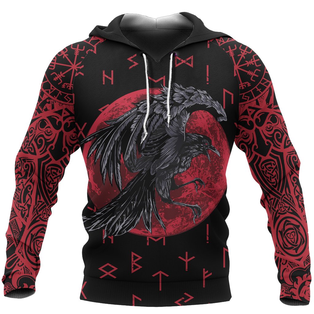 Awesome hoodied 3D ALL Print Viking-Raven Of Odin with Blood Moon-Men and Women Hoodie Zip Hoodies- VN0051