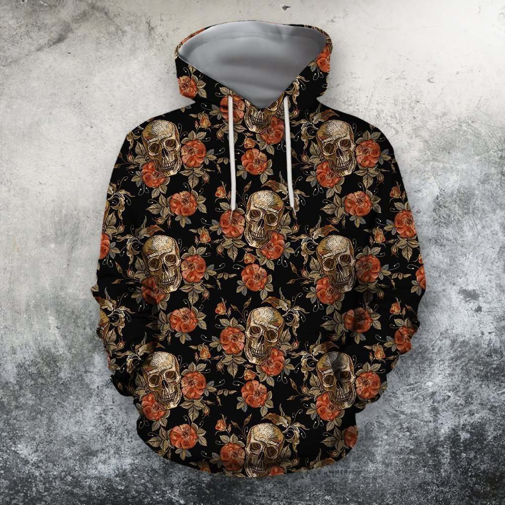 3D All Over Print Skull Orange Flower Shirts
