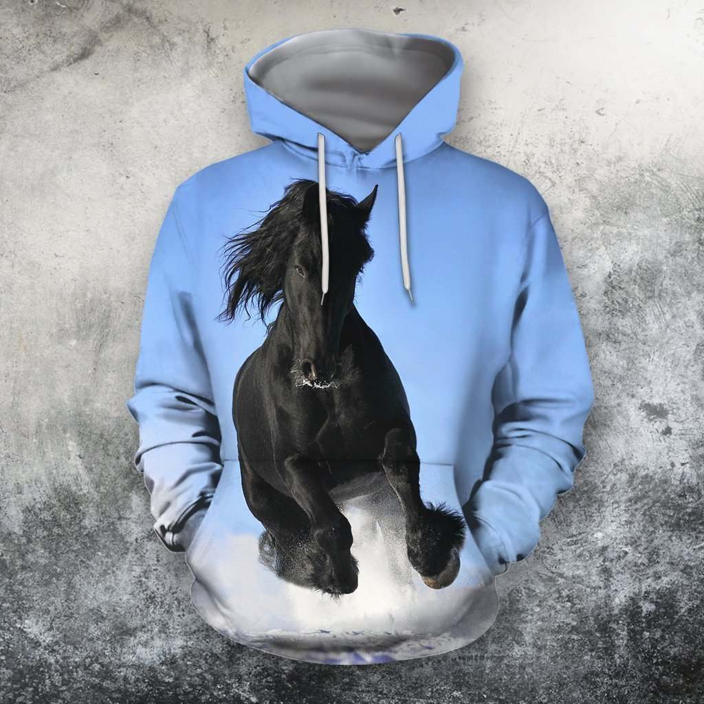 3D All Over Print Black Horse Blue Sky Shirts