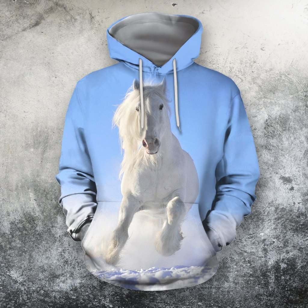 3D All Over Print White Horse Blue Sky Shirts
