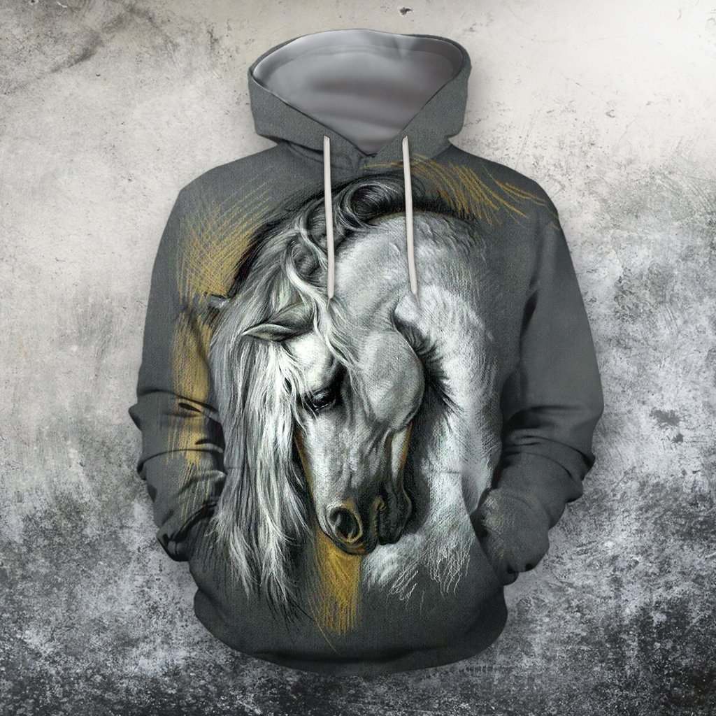 3D All Over Print White Horse Shirts