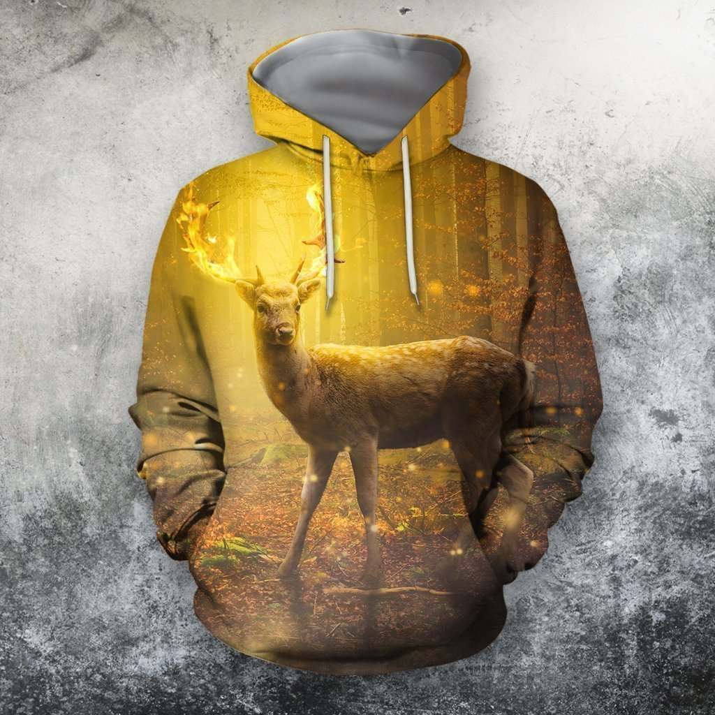 3D All Over Print Fire Deer Fantasy Hoodie