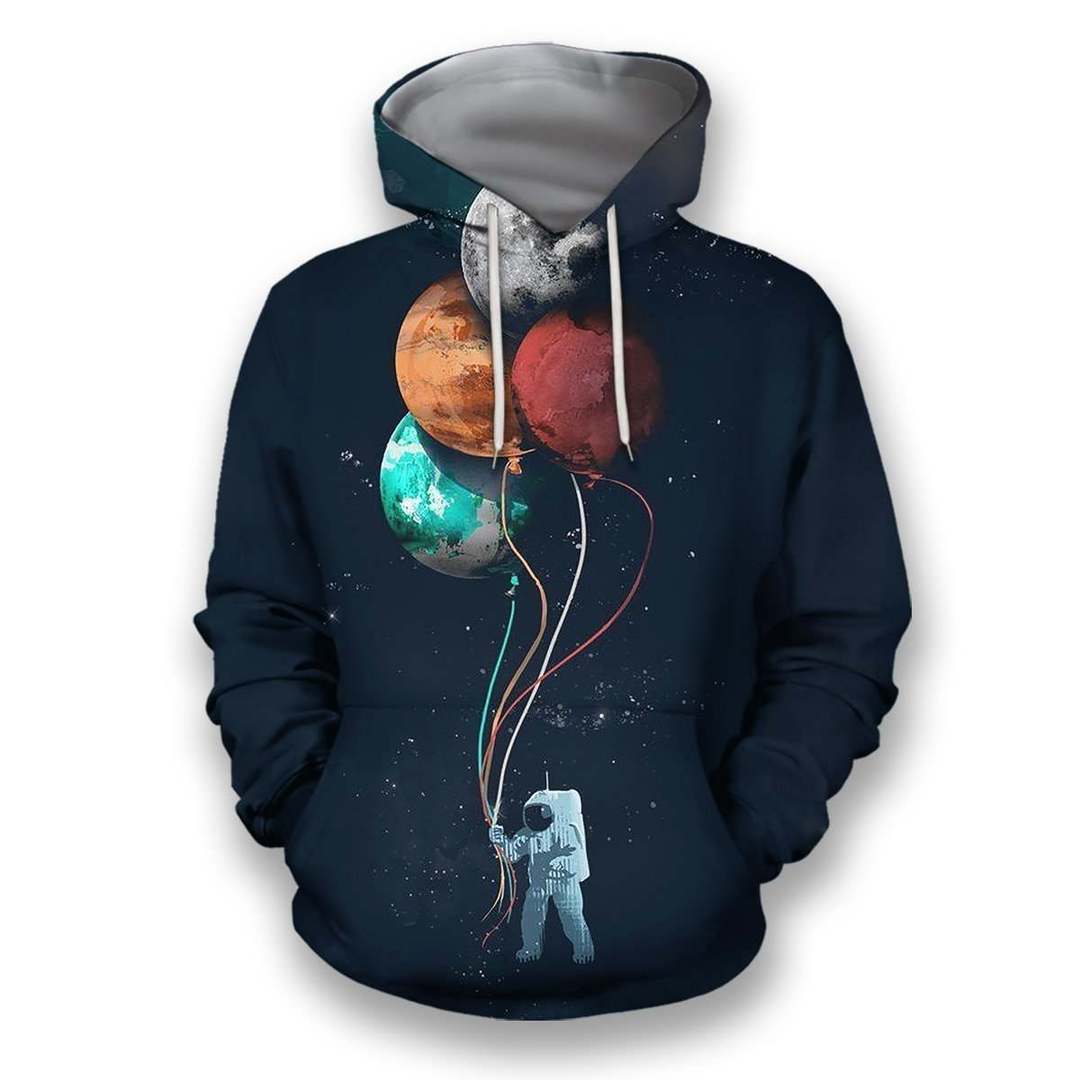 3D all over print astronaut with four planets