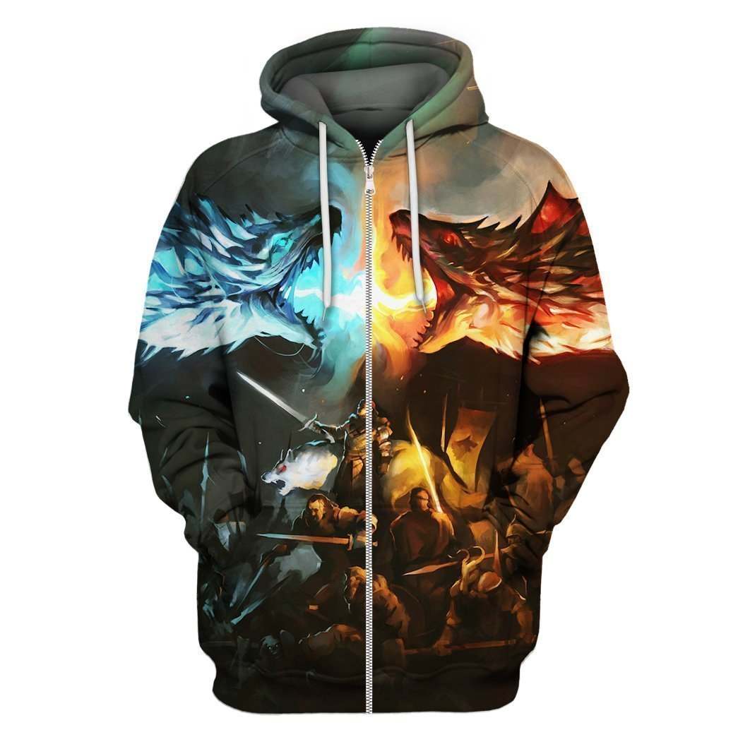 3D All Over Print Dragon Shirt Fire Ice