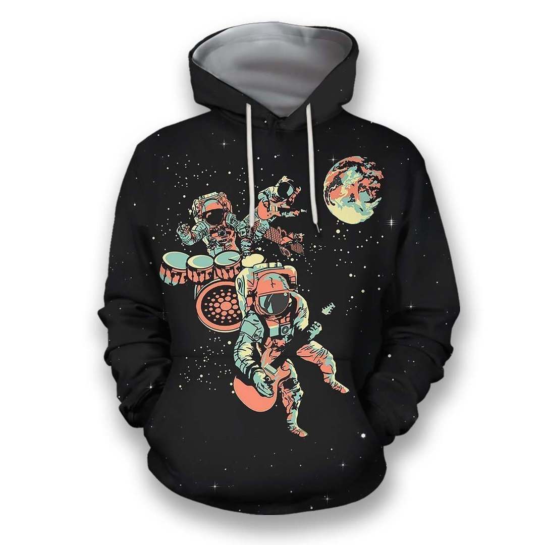 3D all over print astronaut playing musical instruments outer Space