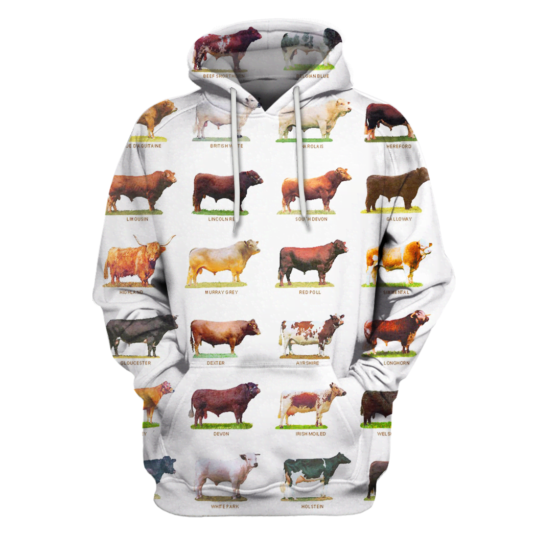 3D All Over Print Cow Hoodie <White>