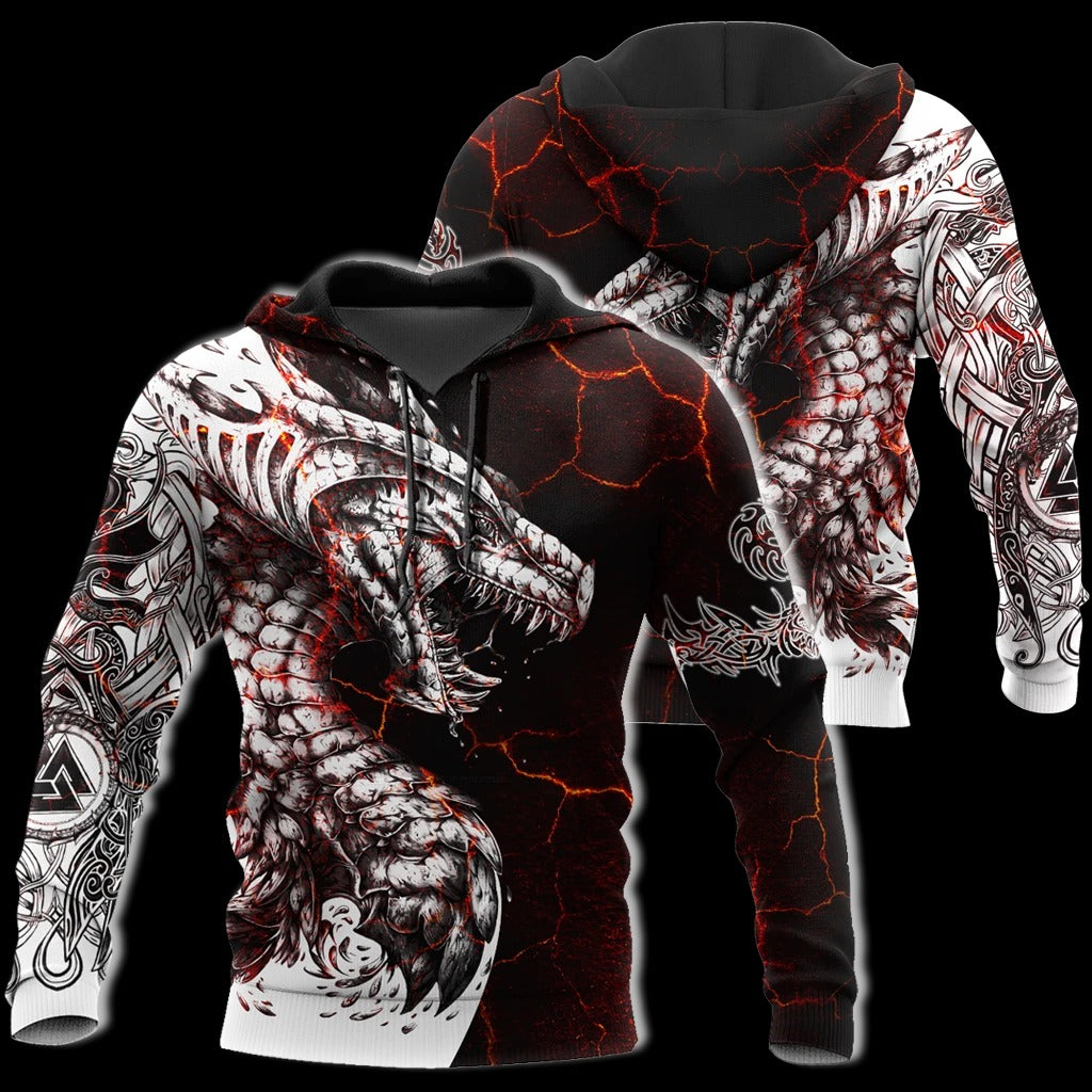 Awesome hoodied- Black & White Tattoo Dragon HOODIE- 3D All Over Print for Men and Women TH006