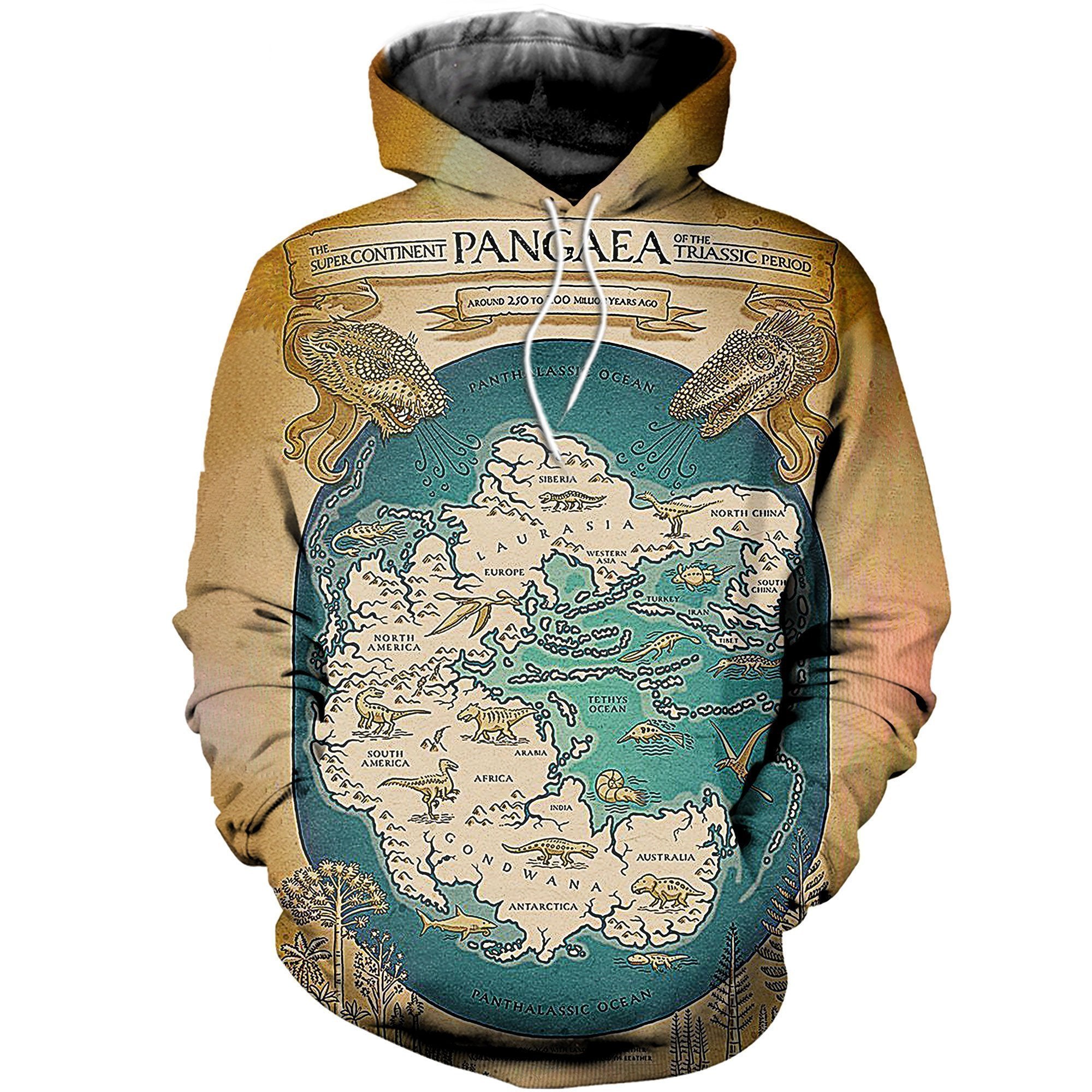 Awesome Hoodie Dinosaur Map for Men and Women HBC226