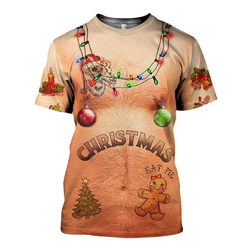 3D All Over Printed Hairy Chest and Tattoos Ugly Christmas Sweater Shirts and Shorts