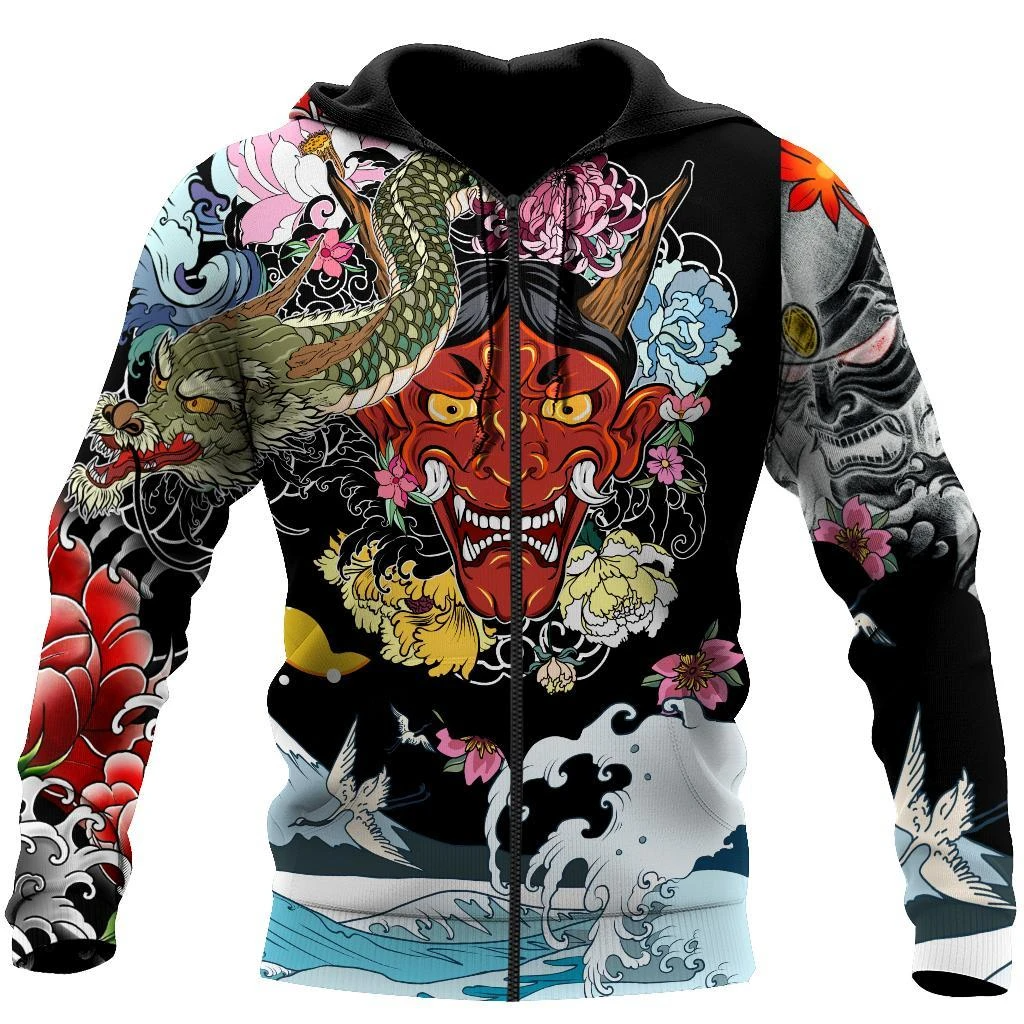 Awesome hoodie 3d all print Japanese Oni Mask Tattoo for Men and Women, T-Shirt, Zip Hoodies, Sweatshirt NQ132