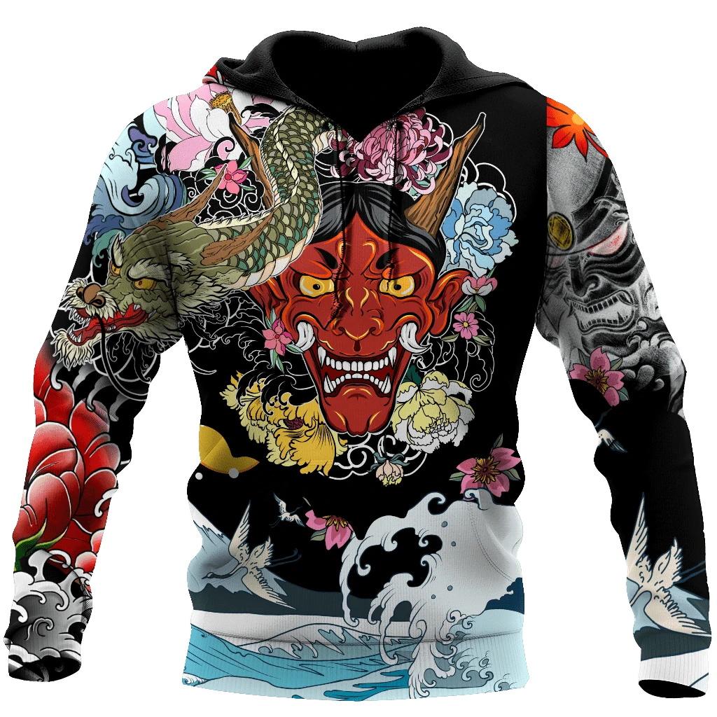Awesome hoodie 3d all print Japanese Oni Mask Tattoo for Men and Women, T-Shirt, Zip Hoodies, Sweatshirt NQ132