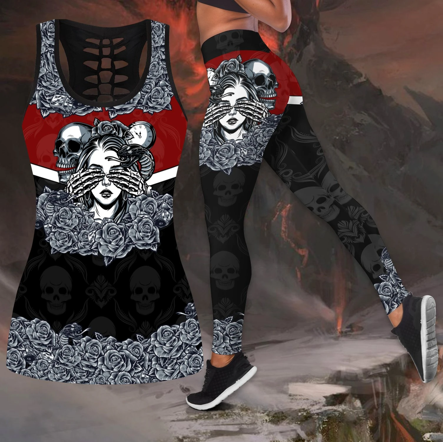 Awesome Hoodie 3D All Over Print Love Skull and Tattoos Combo Tank + Legging NQLG13