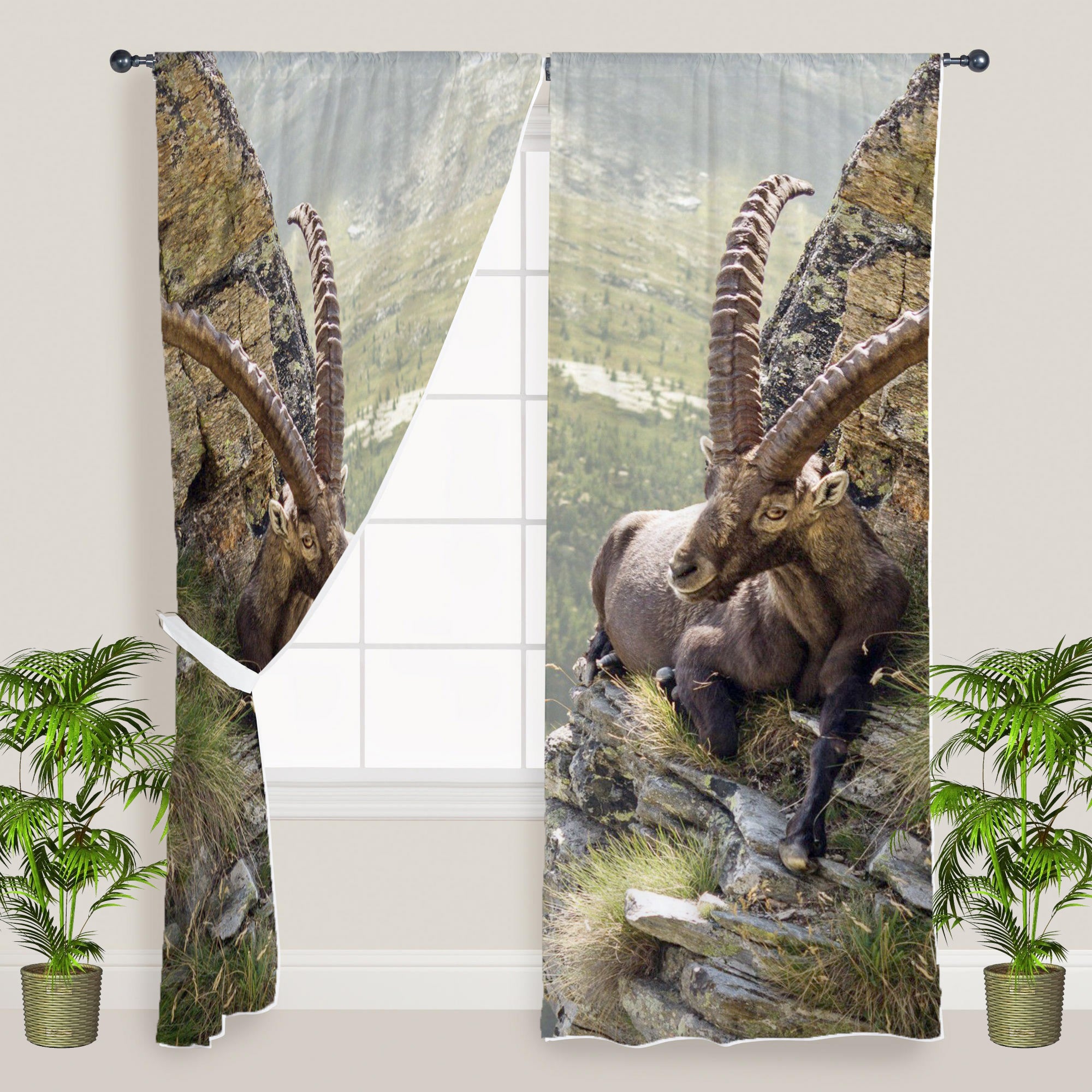Awesome hoodied 3D all print MOUNTAIN GOAT Curtains  skull - VNC0043