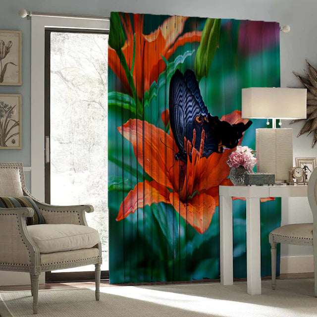 Awesome hoodied 3D all print  FLOWERS AND BUTTERFLY Curtains  skull - VNC0034
