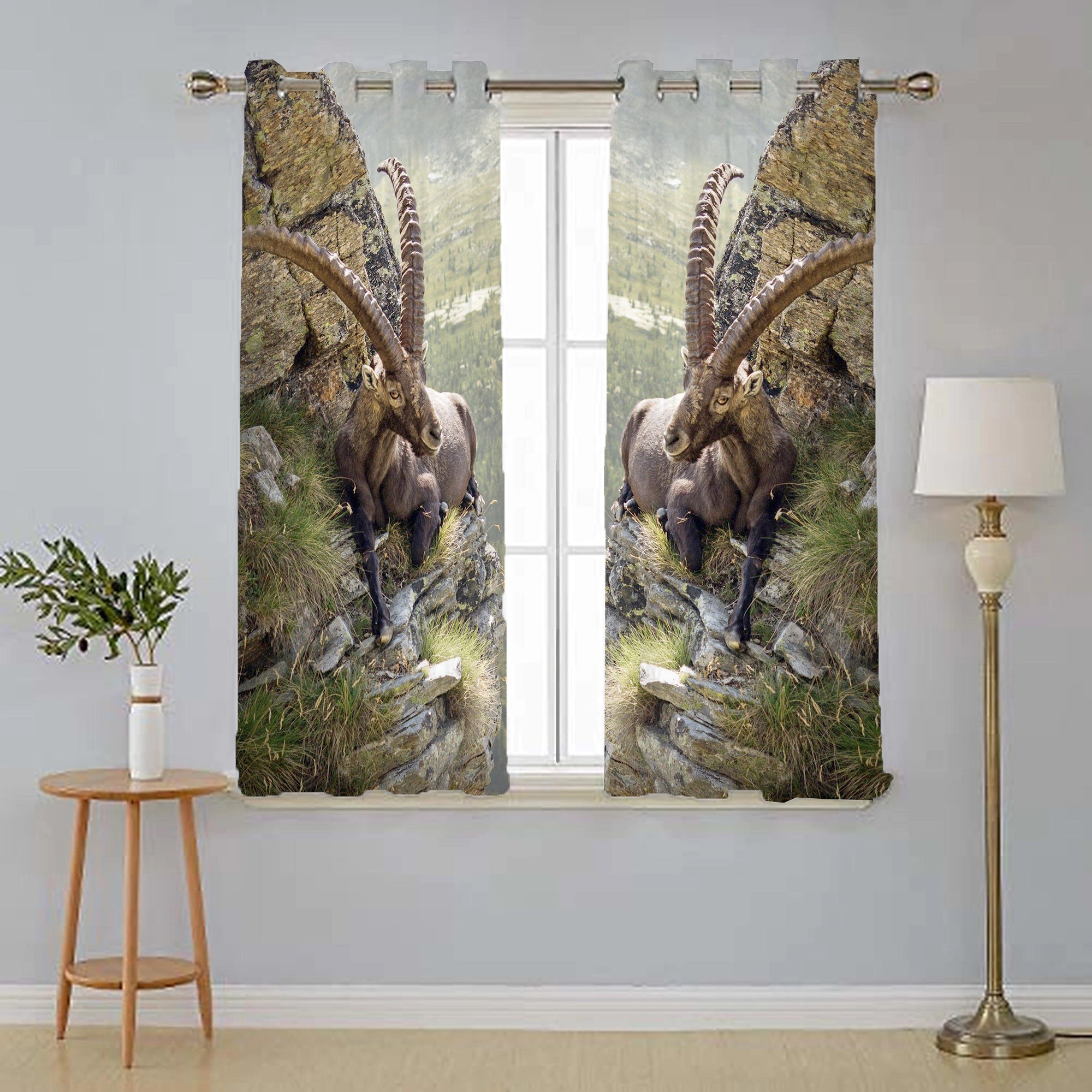 Awesome hoodied 3D all print MOUNTAIN GOAT Curtains  skull - VNC0043