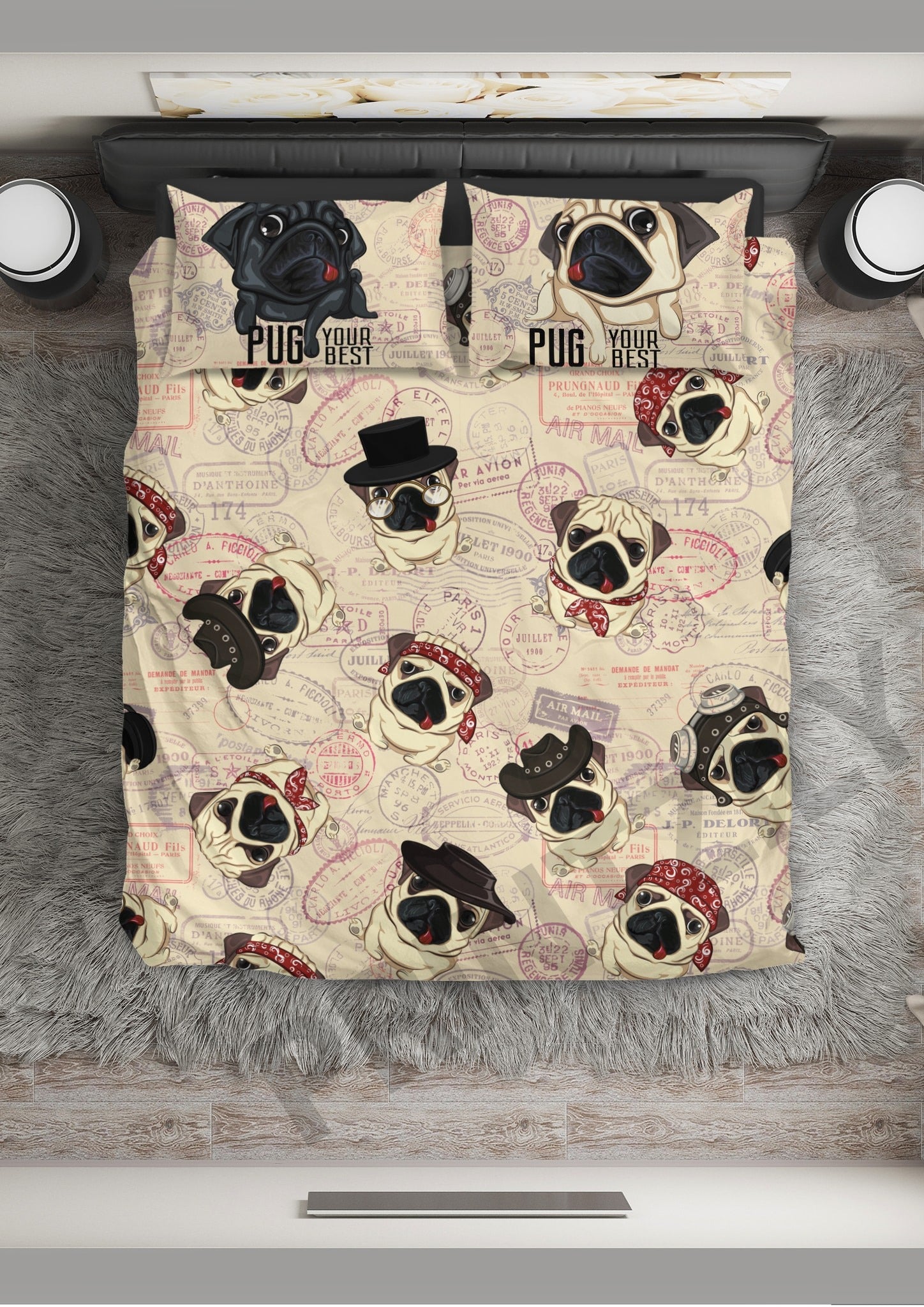 Awesome Hoodies - Post Stamp Pug - Bedding Set QK3119
