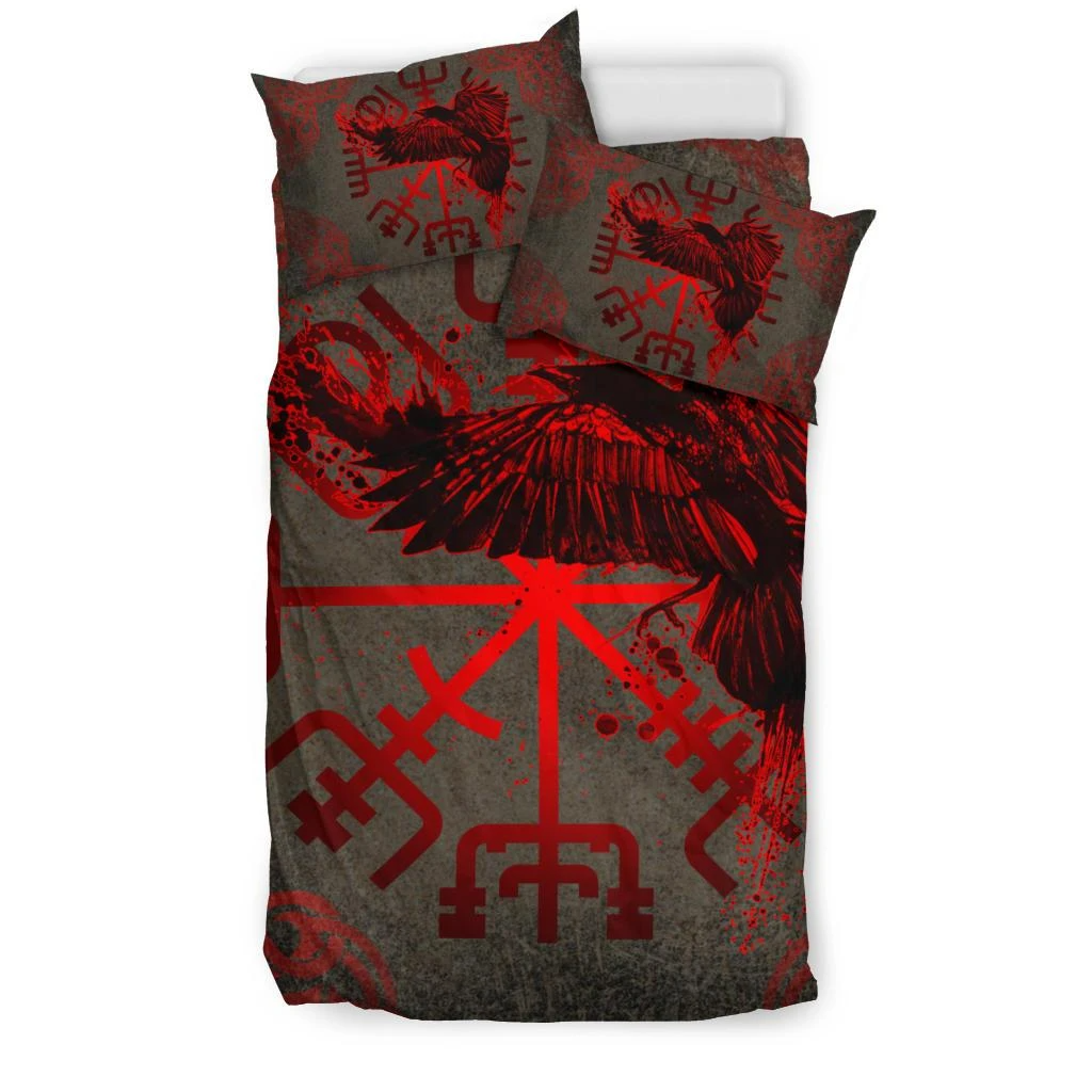 Awesome Hoodied 3D all over print Viking Bedding Set, Muninn Vegvisir Bedding Sets NQBS0030