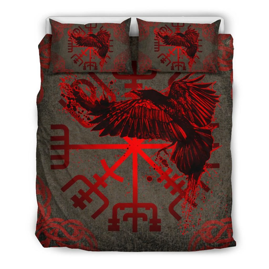 Awesome Hoodied 3D all over print Viking Bedding Set, Muninn Vegvisir Bedding Sets NQBS0030