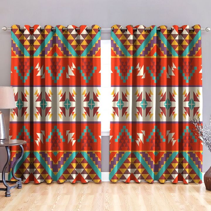 Awesome hoodied Native American Aztec Pattern Printed 3D Grommet Window Curtains - HB00090