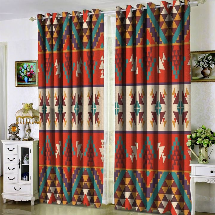 Awesome hoodied Native American Aztec Pattern Printed 3D Grommet Window Curtains - HB00090