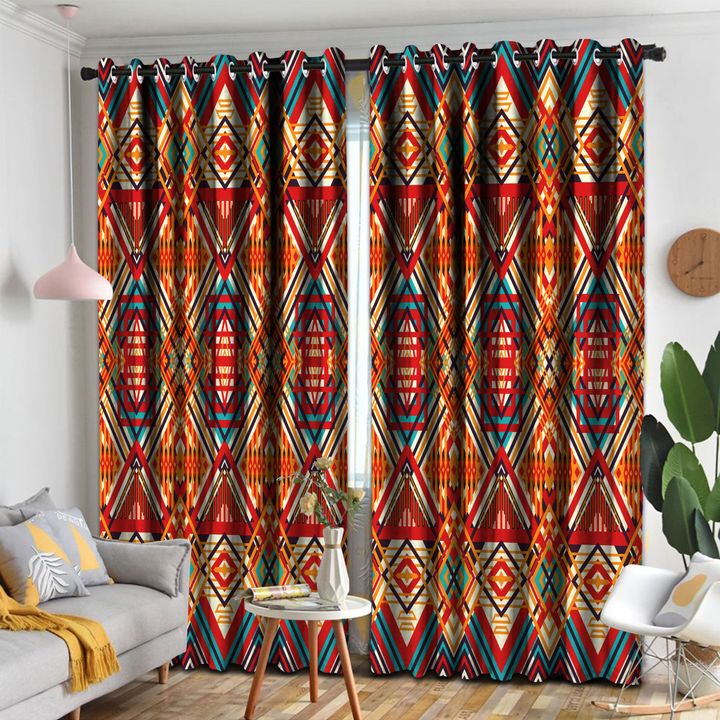Awesome hoodied Native American Aztec Pattern Printed 3D Grommet Window Curtains - HB00091