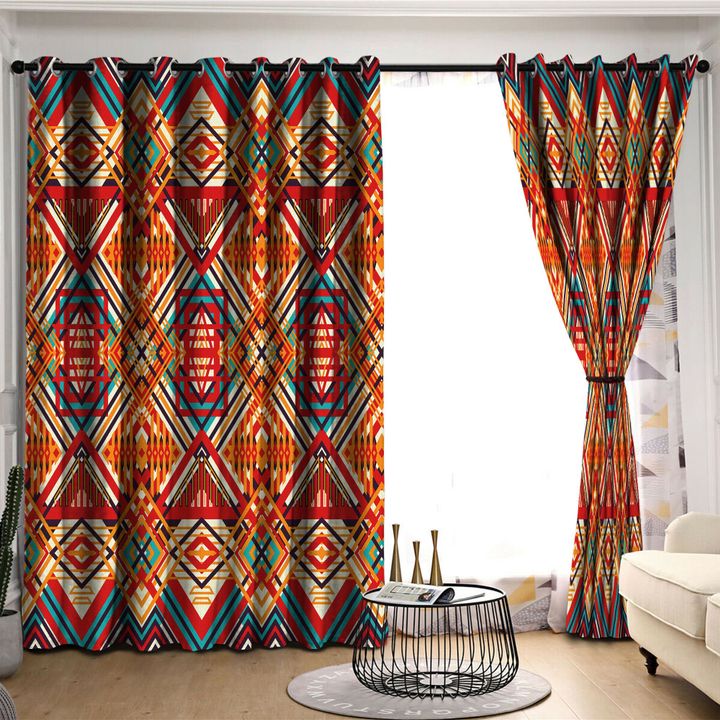 Awesome hoodied Native American Aztec Pattern Printed 3D Grommet Window Curtains - HB00091