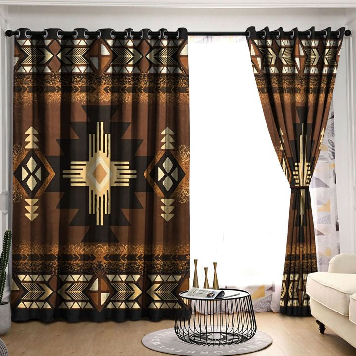 Awesome hoodied Native American Brown Pattern Printed 3D Grommet Window Curtains - HB00092