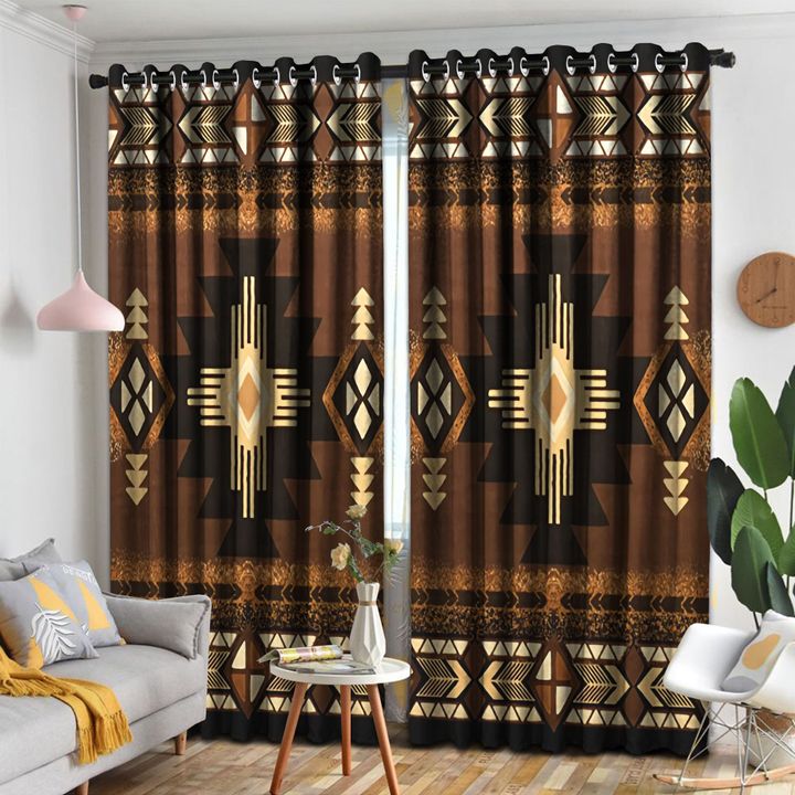 Awesome hoodied Native American Brown Pattern Printed 3D Grommet Window Curtains - HB00092
