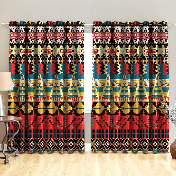 Awesome hoodied Native American Colorful Feather Printed 3D Grommet Window Curtains - HB00089