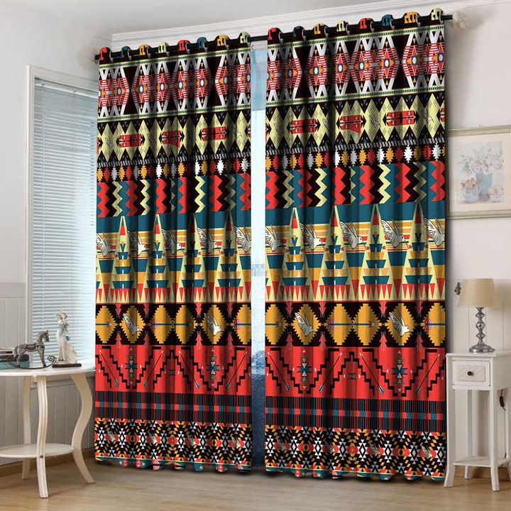 Awesome hoodied Native American Colorful Feather Printed 3D Grommet Window Curtains - HB00089