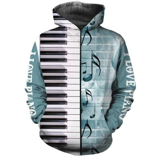 Awesome hoodie 3D ALL Print Piano Music -Men and Women Zip Hoodies- ND032