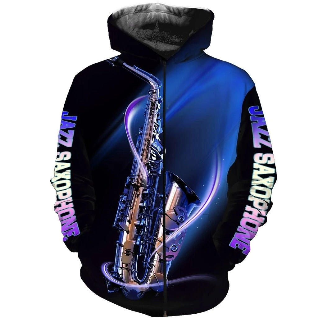 Awesome hoodie 3D ALL Print Saxophon 3 -Men and Women Zip Hoodies- ND038