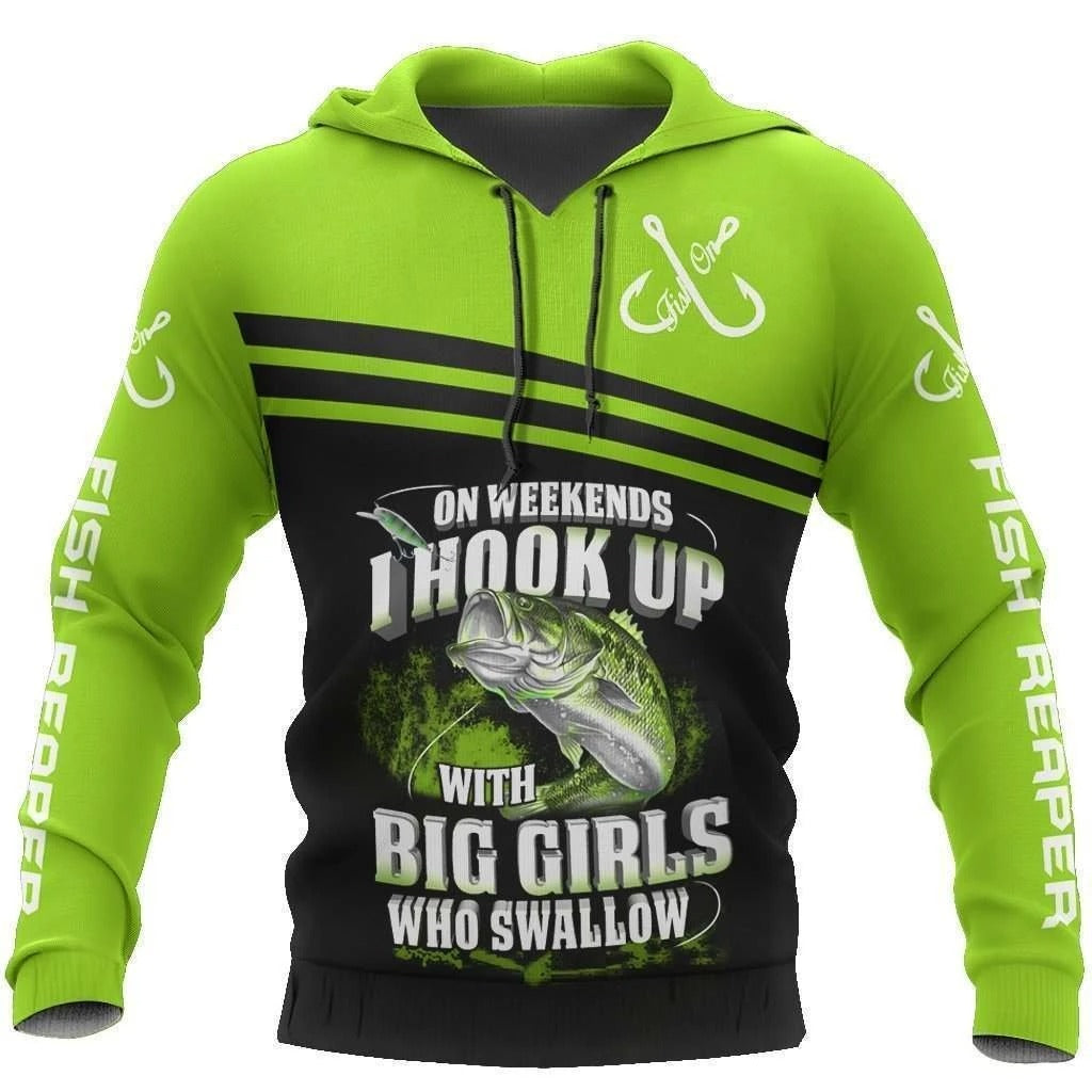 Awesome hoodie 3D ALL Print Fishing Green Bass -Men and Women Zip Hoodies- ND046