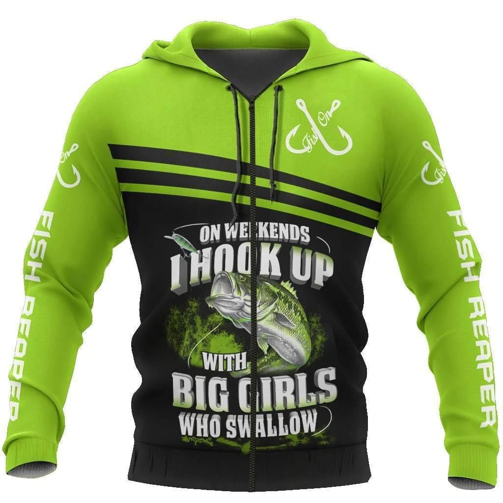 Awesome hoodie 3D ALL Print Fishing Green Bass -Men and Women Zip Hoodies- ND046