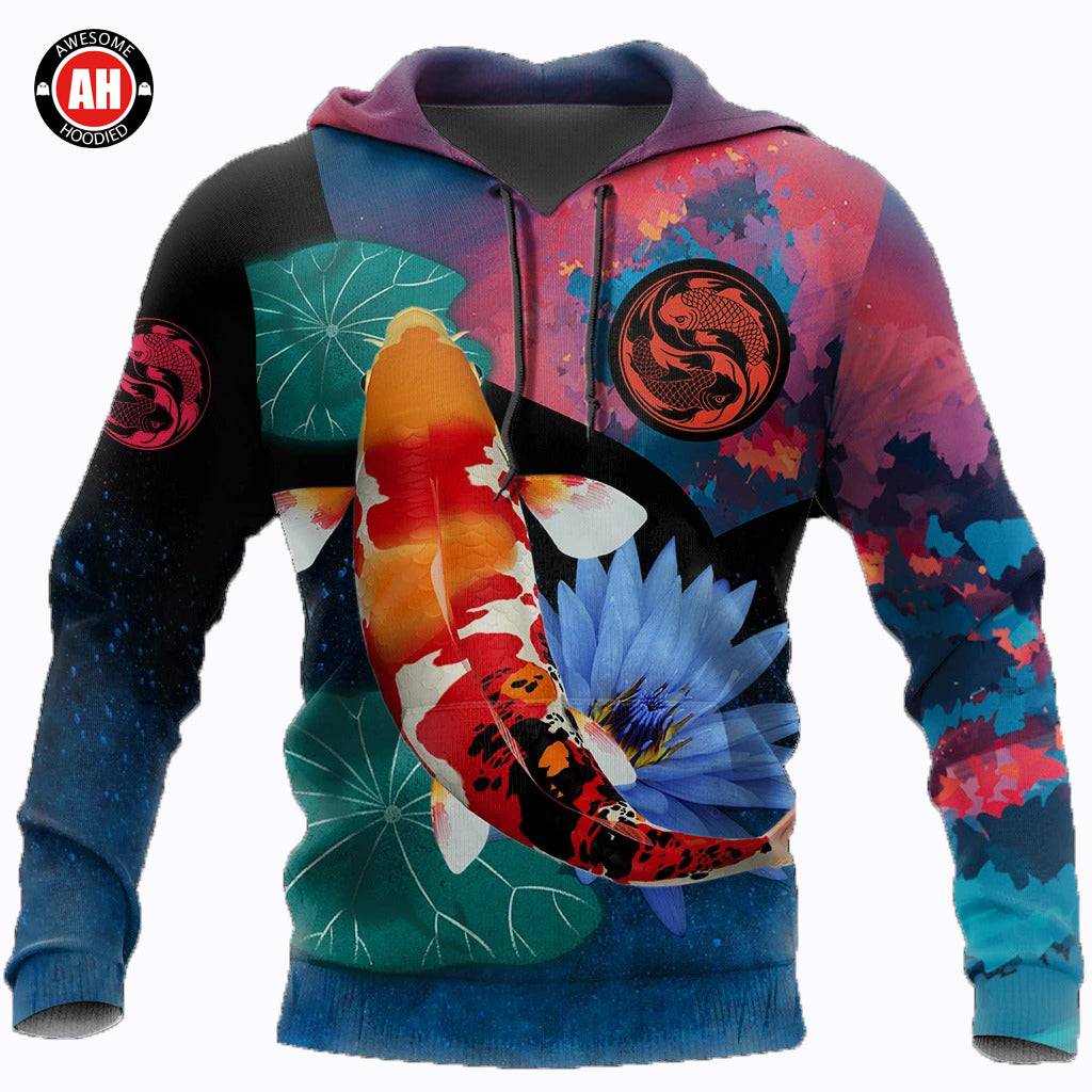Awesome hoodie 3D ALL Print Koi Fishing on lotus -Men and Women Zip Hoodies- ND049