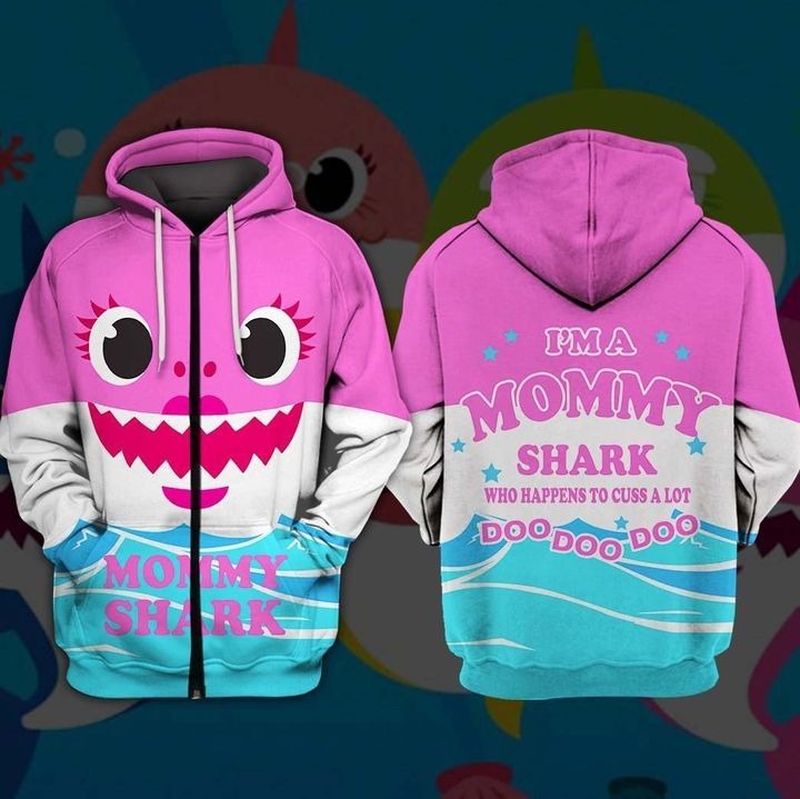 Awesome hoodie 3D ALL Print Mommy Shark -Men and Women Zip Hoodies- ND059