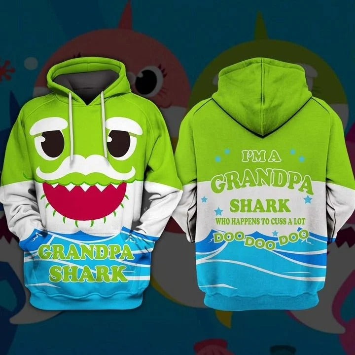 Awesome hoodie 3D ALL Print Grandpa Shark -Men and Women Zip Hoodies- ND061