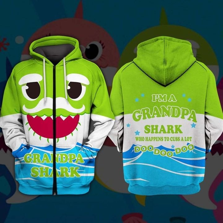 Awesome hoodie 3D ALL Print Grandpa Shark -Men and Women Zip Hoodies- ND061