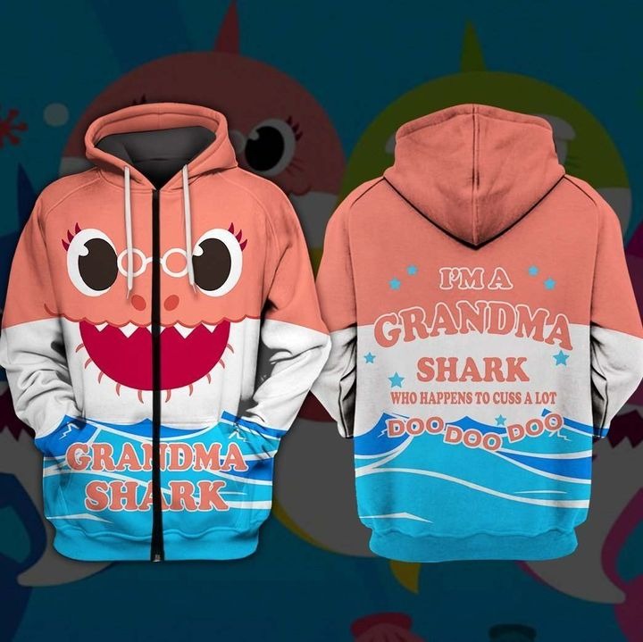 Awesome hoodie 3D ALL Print Grandma Shark -Men and Women Zip Hoodies- ND062