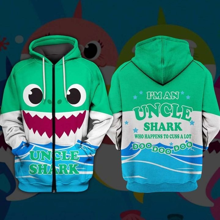 Awesome hoodie 3D ALL Print Uncle Shark -Men and Women Zip Hoodies- ND064