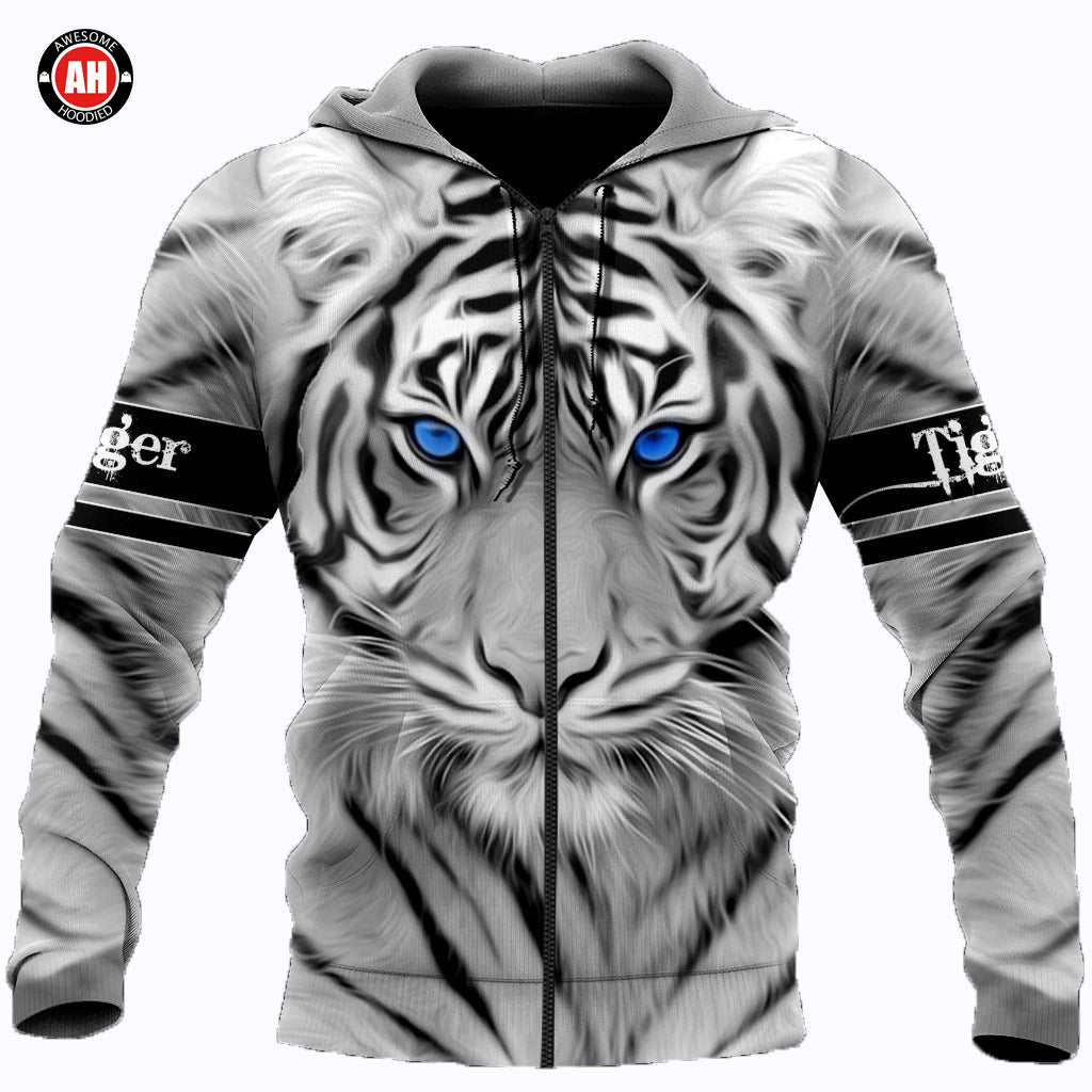 Awesome hoodie 3D ALL Print White Tiger -Men and Women Zip Hoodies- ND067