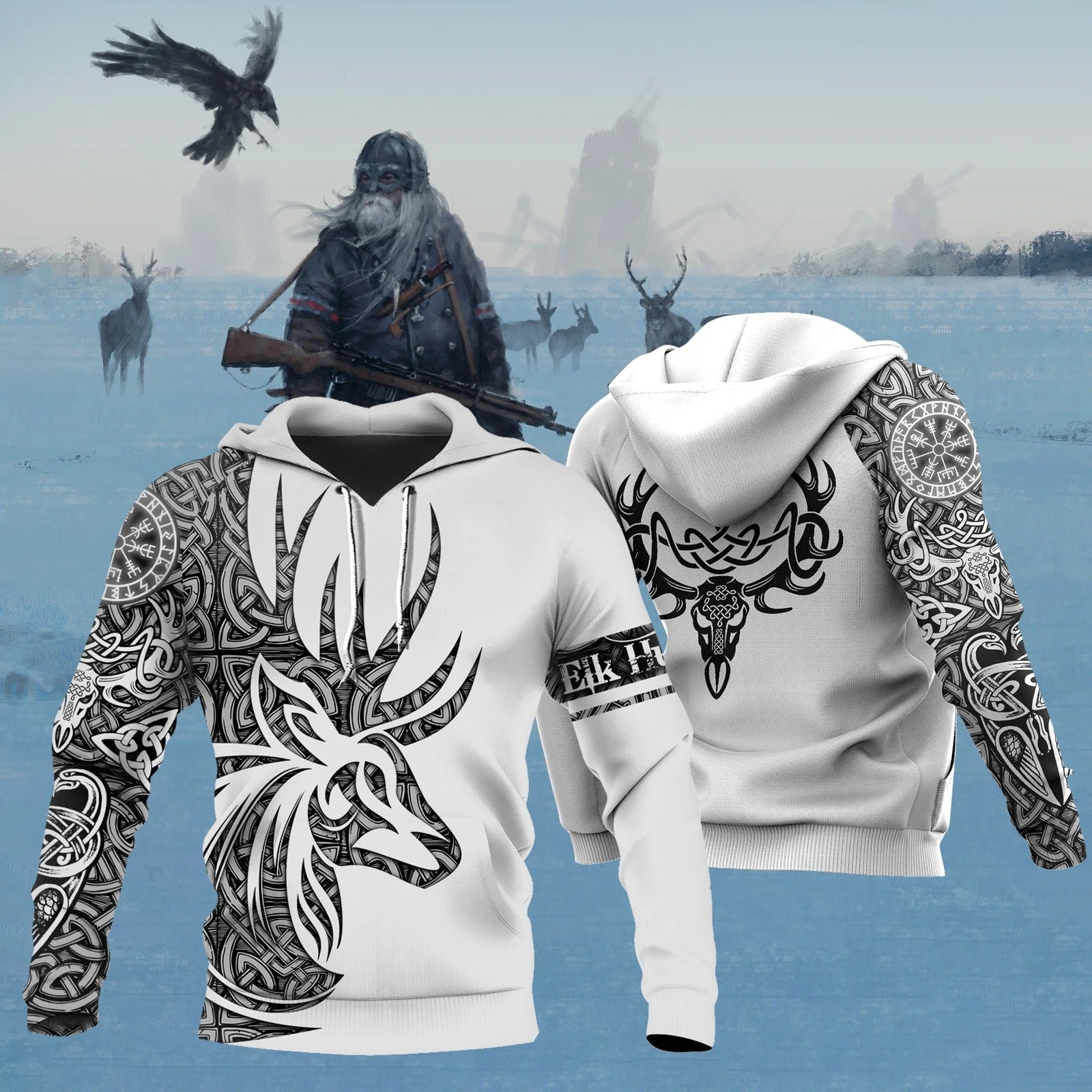 Awesome Hoodie 3D All Over Print Deer Viking Tattoos Vibes -Men and Women Hoodie ND187