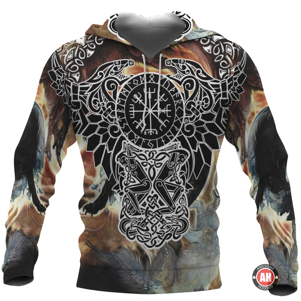 Awesome Hoodie 3D All Over Print Ravens Helm Of Awe Fenrir Skoll And Hati for Men and Women Hoodie & Zip Hoodies ND195