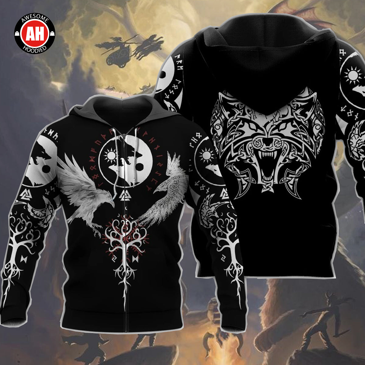 Awesome Hoodie 3D All Over Print Viking Tattoos for Men and Women T-Shirt, Zip Hoodies ND244